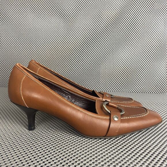Coach Kitten Heels Womens 10 B Brown Leather Square Toe Made In Italy - Picture 2 of 14